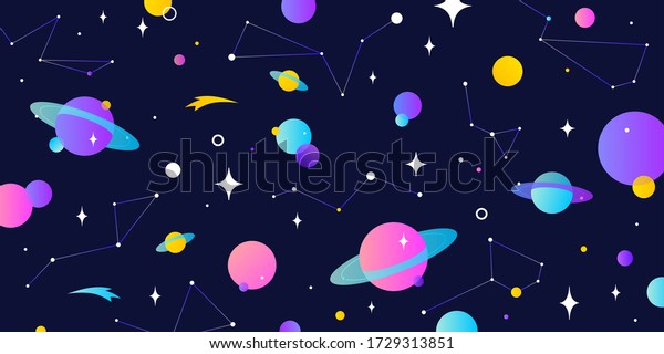 Universe, cosmos. Universe, cosmos and space\
background with planet, shining star. Colorful cosmos with\
stardust, planet, star and milky way. Magic colorful universe,\
starry night. Vector\
Illustration