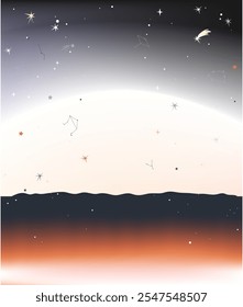 Hintergrund der Universumerstellung. Illustration zu Erdanfängen, mit Magma, Sternen und Chaos. Vektorgrafik