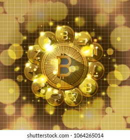 universe cryptocurrency gold set types icons