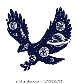 universe and eagle silhouettes vector illustration