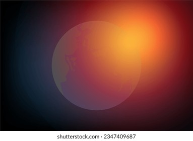 Universe, Earth and Sun lunar warming cloudy backlight Natural planets on black background. Vector Eps 10