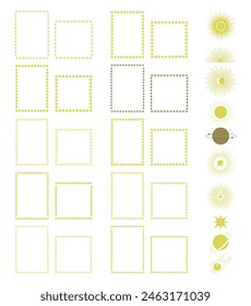 Universe elements frame collection. Bright heavenly childish fantasy decorative elements, celestial border