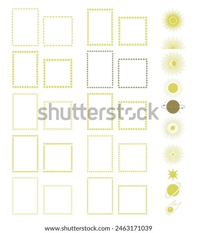 Universe elements frame collection. Bright heavenly childish fantasy decorative elements, celestial border