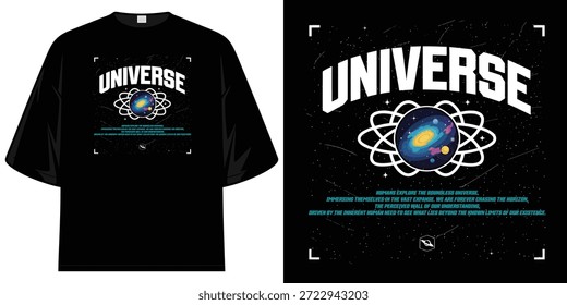 Universo Explore Espacio Galaxia Planeta Diseño gráfico Vintage Vintage Retro Ropa Estética Impresión de arte Ilustración vectorial Obra de arte Camiseta Diseño Ilustración vectorial Obra de arte