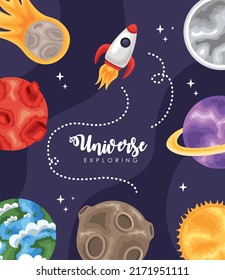 universe exploring lettering with space scene