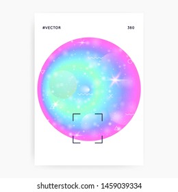 Universe flyer. 3d magic dreamer unicorn sparkles. Planetary, Neon science template with planet, sun, deep fluid light. Holographic gradients. Universe flyer with galaxy shapes and star dust.