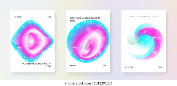 Universe flyer. Futuristic science cover set with planets, sun, deep fluid light. Holographic gradients. 3d magic dreamer unicorn sparkles. Universe flyer with galaxy shapes and star dust.
