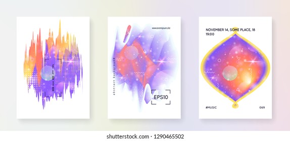 Universe flyer. Galactic science template set with planets, sun, deep fluid light. Holographic gradients. 3d magic dreamer unicorn sparkles. Universe flyer with galaxy shapes and star dust.