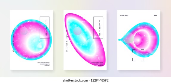 Universe flyer. Holographic gradients. 3d magic dreamer unicorn sparkles. Starry science template set with planets, sun, deep fluid light. Universe flyer with galaxy shapes and star dust.