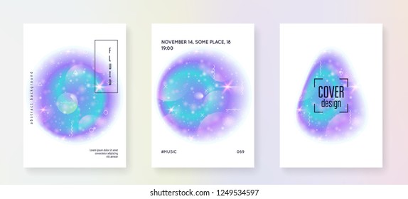 Universe flyer. Holographic gradients. 3d magic dreamer unicorn sparkles. Neon science banner set with planets, sun, deep fluid light. Universe flyer with galaxy shapes and star dust.