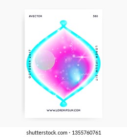 Universe flyer. Holographic gradients. 3d magic dreamer unicorn sparkles. Starry, Stellar science banner with planet, sun, deep fluid light. Universe flyer with galaxy shapes and star dust.