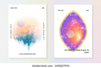 Universe flyer. Holographic gradients. Cosmic science banner with planet, sun, deep fluid light. 3d magic dreamer unicorn sparkles. Universe flyer with galaxy shapes and star dust.