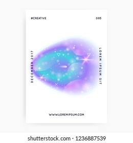 Universe flyer. Holographic gradients. Planetary, Solar science template with planet, sun, deep fluid light. 3d magic dreamer unicorn sparkles. Universe flyer with galaxy shapes and star dust.