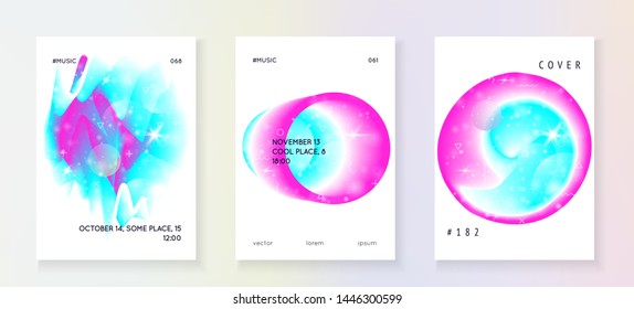 Universe flyer. Holographic gradients. Planetary science template set with planets, sun, deep fluid light. 3d magic dreamer unicorn sparkles. Universe flyer with galaxy shapes and star dust.