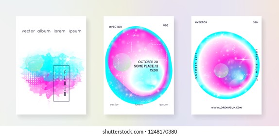 Universe flyer. Planetary science cover set with planets, sun, deep fluid light. Holographic gradients. 3d magic dreamer unicorn sparkles. Universe flyer with galaxy shapes and star dust.