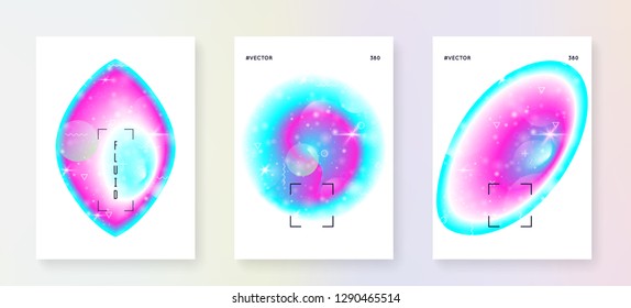 Universe flyer. Starry science template set with planets, sun, deep fluid light. 3d magic dreamer unicorn sparkles. Holographic gradients. Universe flyer with galaxy shapes and star dust.