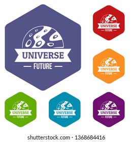Universe future icons vector colorful hexahedron set collection isolated on white 