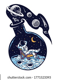 the universe in a glass bottle vector illustration