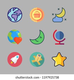 universe icon set. vector set about star, rocket ship, planet earth and earth globe icons set.