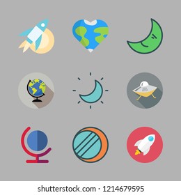 universe icon set. vector set about earth globe, rocket, moon and eclipse icons set.