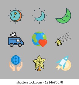 universe icon set. vector set about shooting star, rocket, star and planet earth icons set.