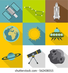 Universe icons set. Flat illustration of 9 universe vector icons for web