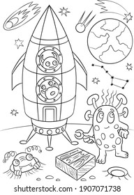 Universe illustration  Shuttle coloring page  Space ship   planets sketch  Cosmos coloring page  Aliens coloring book  Space background  