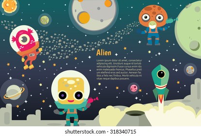 The universe kids,  Planets comparison, Sun and Moon , Galaxies Classification,Kids space learning,Full vector, Alien