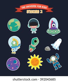The universe for kids vector stickers set. 