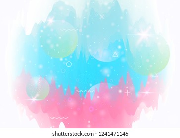 Universe landscape with holographic cosmos and abstract future background. 3d fluid. Futuristic gradient and shape. Fluorescent mountain silhouette with wavy glitch. Memphis universe landscape.