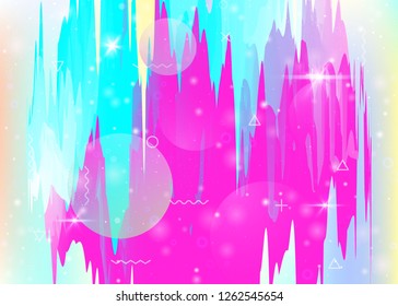Universe landscape with holographic cosmos and abstract future background. 3d fluid. Girlie mountain silhouette with wavy glitch. Futuristic gradient and shape. Memphis universe landscape.