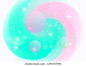 Universe landscape with holographic cosmos and abstract future background. Futuristic gradient and shape. Kawaii mountain silhouette with wavy glitch. 3d fluid. Memphis universe landscape.