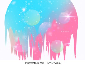 Universe landscape with holographic cosmos and abstract future background. 3d fluid. Futuristic gradient and shape. Rainbow mountain silhouette with wavy glitch. Memphis universe landscape.