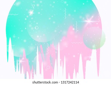 Universe landscape with holographic cosmos and abstract future background. Colorful mountain silhouette with wavy glitch. 3d fluid. Futuristic gradient and shape. Memphis universe landscape.