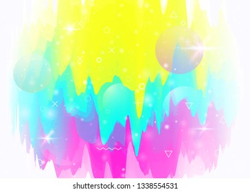 Universe landscape with holographic cosmos and abstract future background. Futuristic gradient and shape. Spectrum mountain silhouette with wavy glitch. 3d fluid. Memphis universe landscape.