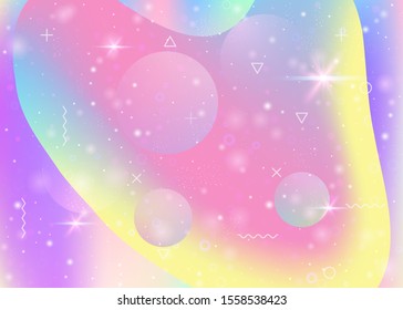 Universe landscape with holographic cosmos and abstract future background. Mystical mountain silhouette with wavy glitch. Futuristic gradient and shape. 3d fluid. Memphis universe landscape.