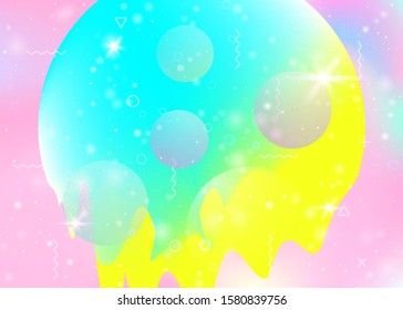 Universe landscape with holographic cosmos and abstract future background. Futuristic gradient and shape. Vibrant mountain silhouette with wavy glitch. 3d fluid. Memphis universe landscape.