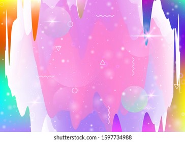 Universe landscape with holographic cosmos and abstract future background. Futuristic gradient and shape. Colorful mountain silhouette with wavy glitch. 3d fluid. Memphis universe landscape.
