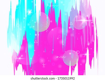 Universe landscape with holographic cosmos and abstract future background. Futuristic gradient and shape. Liquid mountain silhouette with wavy glitch. 3d fluid. Memphis universe landscape.