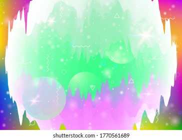 Universe landscape with holographic cosmos and abstract future background. 3d fluid. Futuristic gradient and shape. Creative mountain silhouette with wavy glitch. Memphis universe landscape.