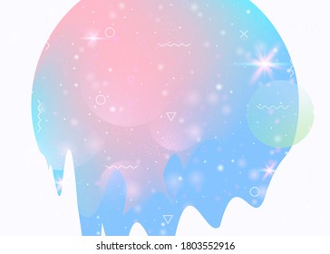 Universe landscape with holographic cosmos and abstract future background. Futuristic gradient and shape. Mystical mountain silhouette with wavy glitch. 3d fluid. Memphis universe landscape.