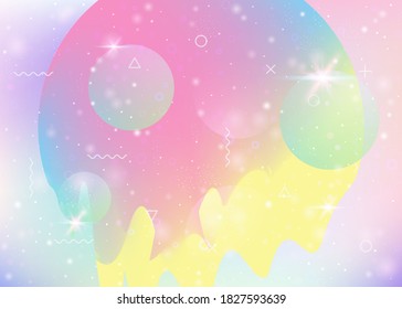 Universe landscape with holographic cosmos and abstract future background. 3d fluid. Fluorescent mountain silhouette with wavy glitch. Futuristic gradient and shape. Memphis universe landscape.