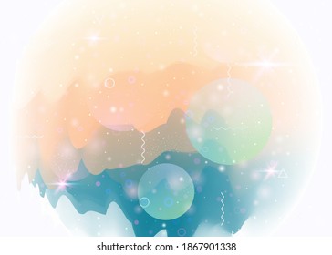 Universe landscape with holographic cosmos and abstract future background. Vibrant mountain silhouette with wavy glitch. 3d fluid. Futuristic gradient and shape. Memphis universe landscape.