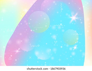 Universe landscape with holographic cosmos and abstract future background. Futuristic gradient and shape. Hipster mountain silhouette with wavy glitch. 3d fluid. Memphis universe landscape.