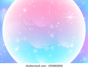 Universe landscape with holographic cosmos and abstract future background. Futuristic gradient and shape. Pearlescent mountain silhouette with wavy glitch. 3d fluid. Memphis universe landscape.