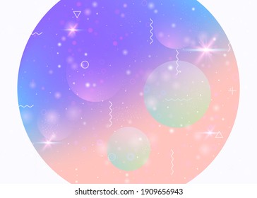 Universe landscape with holographic cosmos and abstract future background. Colorful mountain silhouette with wavy glitch. 3d fluid. Futuristic gradient and shape. Memphis universe landscape.