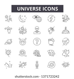 Universe line icons, signs set, vector. Universe outline concept, illustration: space,universe,planet,star,astronomy,satellite,science,saturn