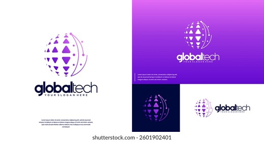 Universe logo with global technology concept, circular shape, electrical circuit, network connection, vector illustration design.