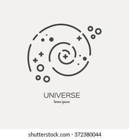 Universe logo made in trendy line stile vector. Space series. Space exploration and adventure symbol.