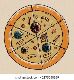 The universe on pizza vector illustration